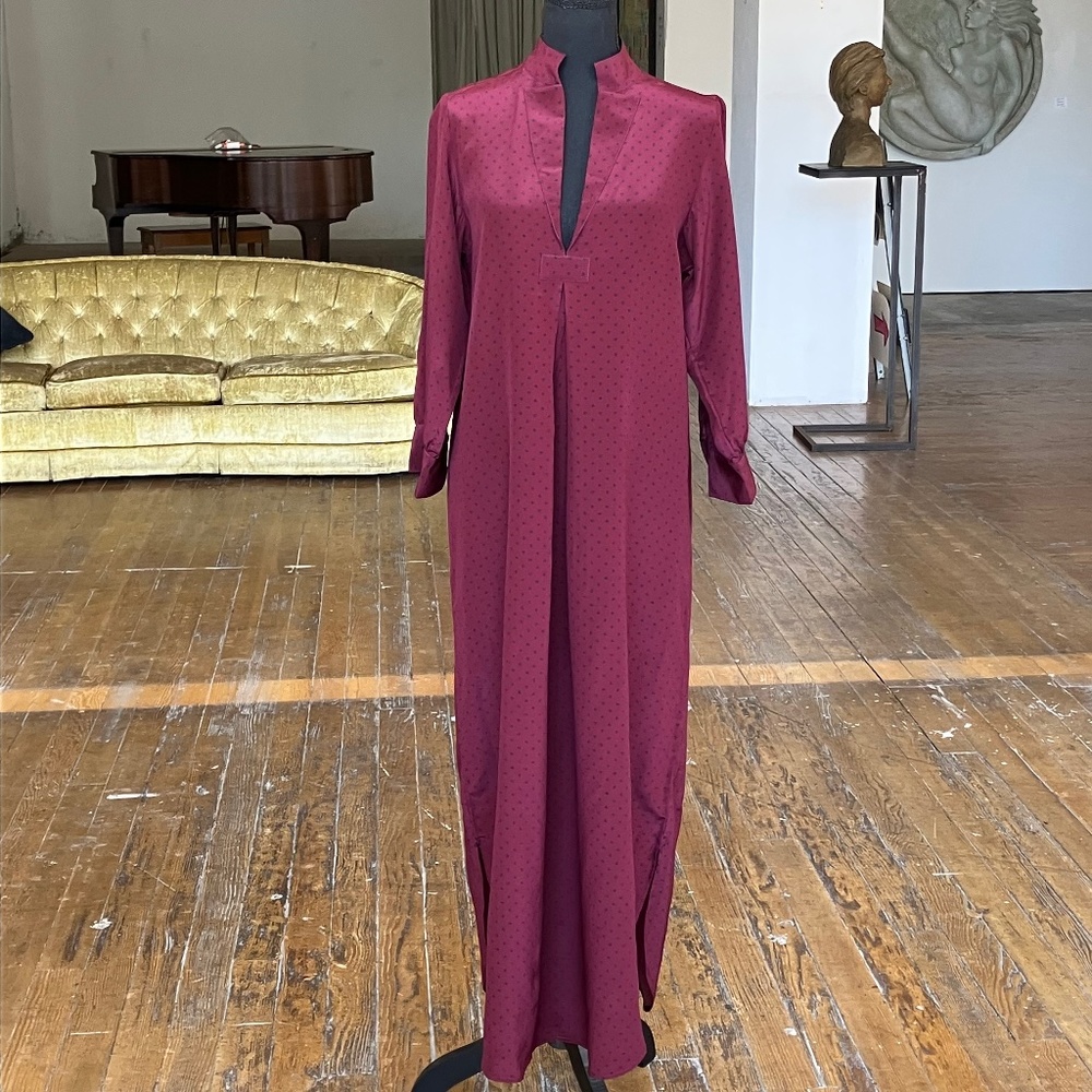 Wizzy Kit Maroon and navy polka dotted Maxi dress. - Picture 1 of 13